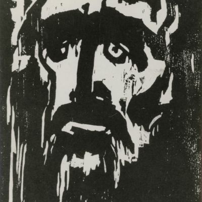 Nolde Emil: Próféta. Emile Nolde (1867–1956), német festő és grafikus, az északi expresszionizmus képviselője. A drezdai Die Brücke művészcsoport egyik alapítója. fametszet,portré,grafika,metszet,expresszionizmus